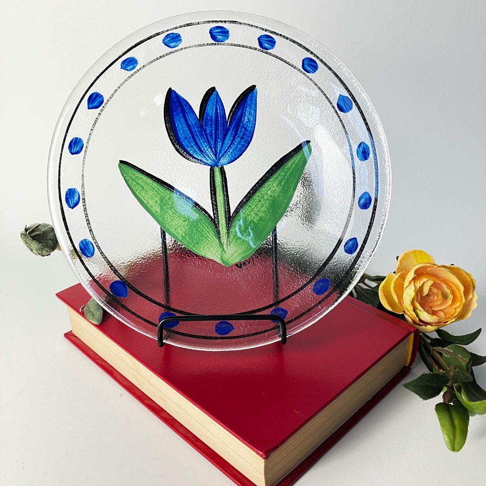 Kosta Boda Tulipa 7.5" Glass Hand Painted Tulip Salad Plates Ulrica Hydman UHV - Picture 9 of 12